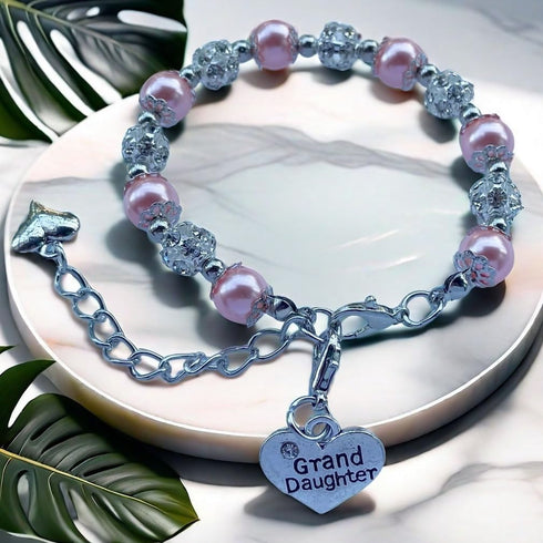 DOLON Gift for Granddaughter Bracelet Jewelry with Rhinestone Balls Faux Pearl...