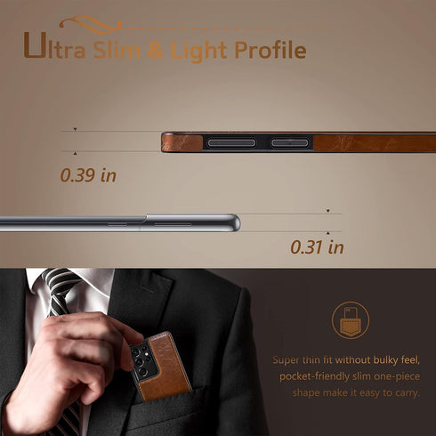 LOHASIC for Galaxy S21 Ultra Case, 5G Premium Luxury Leather Business Slim Fit Style Classic Full Body Protective Cover Phone Men Cases for Samsun...