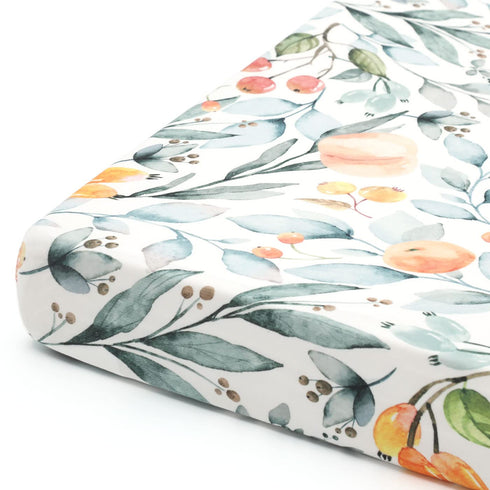 GRSSDER Stretchy Ultra Soft Jersey Knit Fitted Pack n Play Sheets Set 2 Pack, Portable/Mini Crib Sheets for Girls, Watercolor Flowers and Fruits...