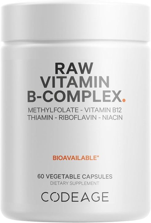 Codeage Raw Vitamin B-Complex Supplement - Essential B Vitamins with Probiotics, Digestive Enzymes, Fruits & Vegetables - 2-Month Supply - Methylf...
