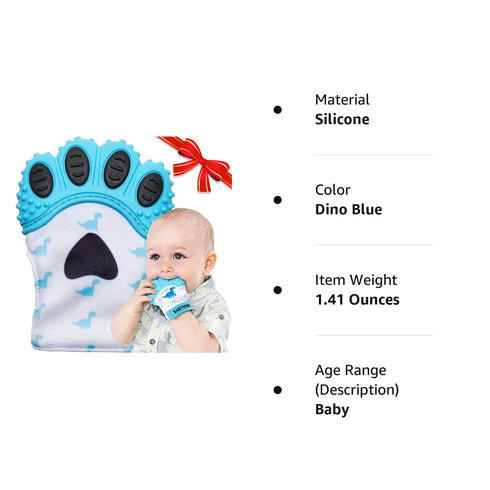 ® Teething Mitten | The Original Teething Paw | Safe Silicone Teething Toy or Teething Ring Provides Self-Soothing Teething Relief | Dino Blue Tee...
