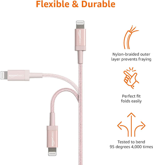 Amazon Basics 2-Pack USB-A to Lightning Charger Cable, Nylon Braided Cord, MFi Certified Charger for Apple iPhone 14 13 12 11 X Xs Pro, Pro Max, P...