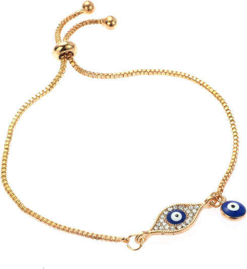 4 Pack Evil Eye Bracelets Pack for Women 14K Gold Plated Blue Evil Eye String Protection Bracelet Aesthetic Jewelry...