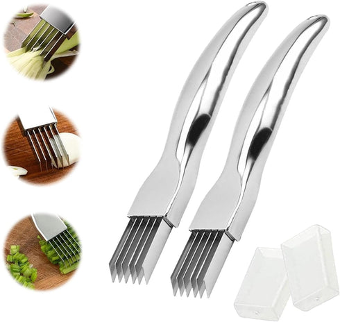 2pcs Shred Silk The Knife, 2024 New Stainless Steel Chopped Green Onion Knife, Sharp Scallion Shredding Cutter, Kitchen Vegetable Cutter Household...