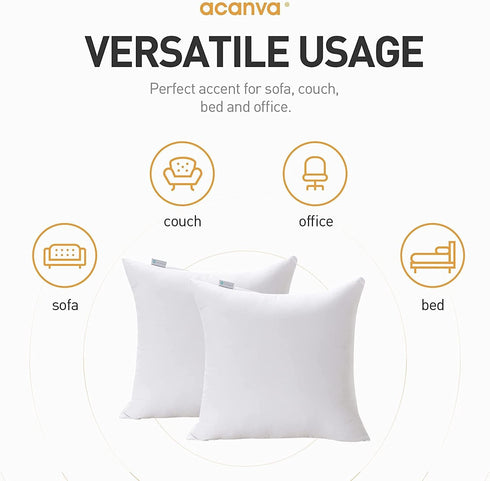 Acanva Decorative Throw Pillow Inserts for Sofa, Bed, Couch and Chair, Square Euro Sham Form Stuffer with Premium Polyester Microfiber, 2 Count (P...