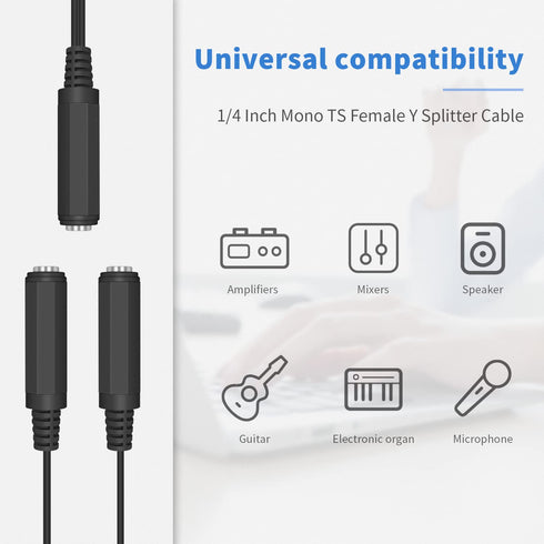 Duttek Guitar Y Cable, 6.35mm 1/4 inch Mono TS Female to 2x6.35mm 1/4 Inch Mono TS Female Y Splitter Cable 20cm/8inch (635F-2FMTS)...