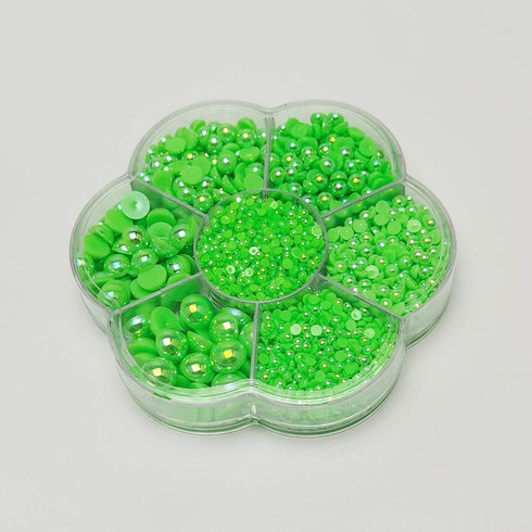 Chenkou Craft 3000PCS 1 Box Neon Green Round Flatback Imitation Half Pearls Bead Loose Beads Gem (Neon Green Half Ball)...