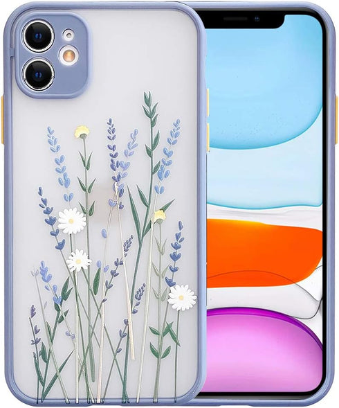 Ownest Compatible for iPhone 11 Case for Flower Clear Frosted PC Back Floral Girls Woman and Soft TPU Protective Silicone Slim Case for iPhone 11-...