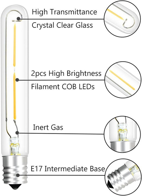 Bonlux LED T6.5 Exit Sign Clear Light Bulbs, 2W E17 Intermediate Base T6.5 LED Appliance Bulb (20W Incandescent Equivalent) for Refrigerator Freez...