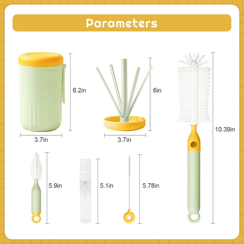 7 in 1 Bottle Cleaner Kit-Travel Bottle Brush Set with Bottle Brush,Nipple Brush,Straw Cleaner Brush,Soap Dispenser,Bottle Drying Rack,Drainage Tr...