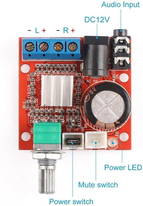 HiLetgo PAM8610 Mini Stereo AMP Audio Amplify Board Digital Portable Ampli Module 10W+10W Dual Channel Amplifier Class-D 12V DC...