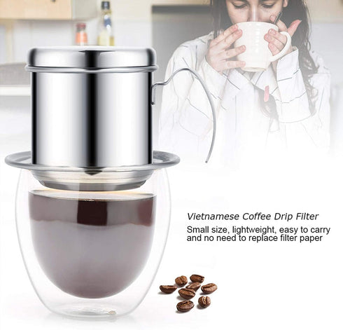 Coffee Filter Vietnamese Coffee Drip Filter Stainless Steel Vietnamese Coffee Maker Coffee Maker Pot Single Serving Cup Manual Coffee Infuser Filt...