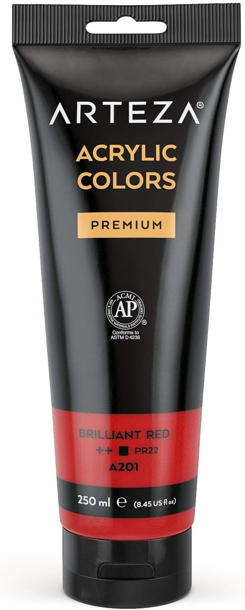 ARTEZA Acrylic Paint, Brillian tRed Color 8.45 oz/250 ml Tube, Rich Pigment, Non Fading, Non Toxic, Single Color Paint for Artists & Hobby Painter...