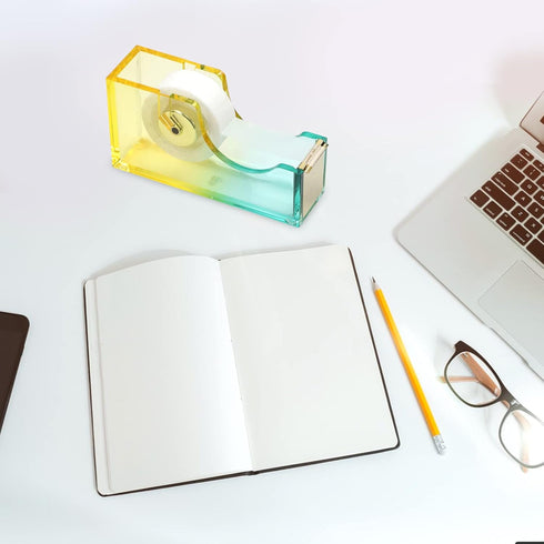 Acrylic Rainbow Desktop Tape Dispenser Heavy Duty Stylish Gold Non Skid Tape Holder Cutter for Home, School and Office Supplies (R-1)...