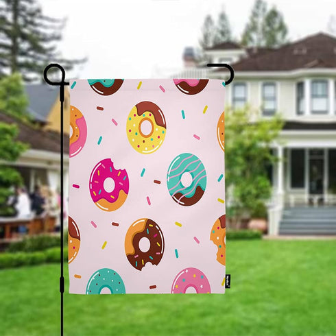 Moslion Donut Garden Flag Sweet Chocolate Donuts Candy with Polka Dot Stars For Baby Kids Flags Double-Sided Banner Welcome Yard Flag Outdoor Home...