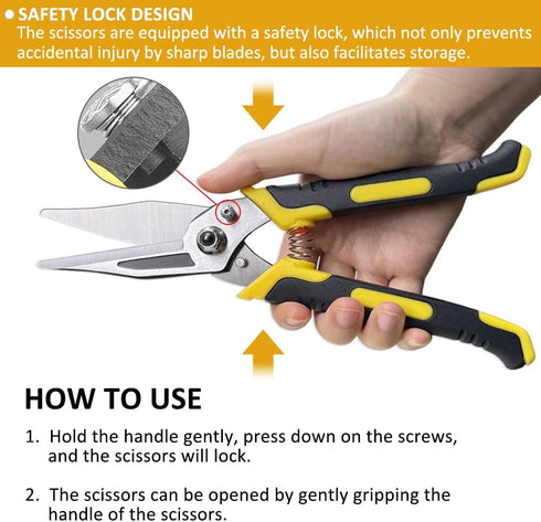 Stainless Steel Industrial Scissors, Utility Scissors Heavy Duty with Non-Slip Comfortable Handle & Safety Lock, Ultra Sharp Stainless Steel Sciss...
