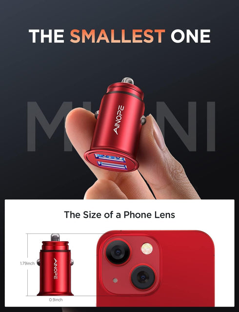 Car Charger, AINOPE Smallest 4.8A All Metal Car Charger Adapter Fast Charge USB Car Charger Flush Fit Compatible with iPhone 13/12/11 pro/XR/x/7/6...