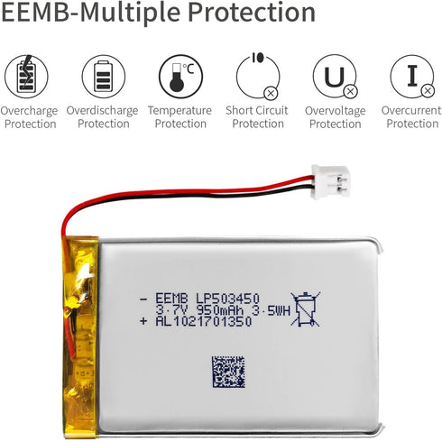 EEMB 3.7V Lipo Battery 950mAh 503450 Lithium Polymer ion Battery Rechargeable Lithium ion Polymer Battery with JST Connector Make Sure Device Pola...