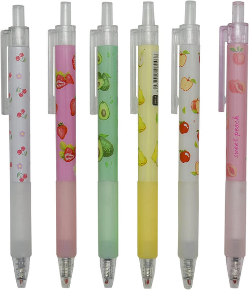 Maydahui 12PCS Fruit Gel Pen Retractable Priting Pens Strawberry Cherry Peach Apple Avocado Pear Fresh Style Black Ink for Girls Students Teens...