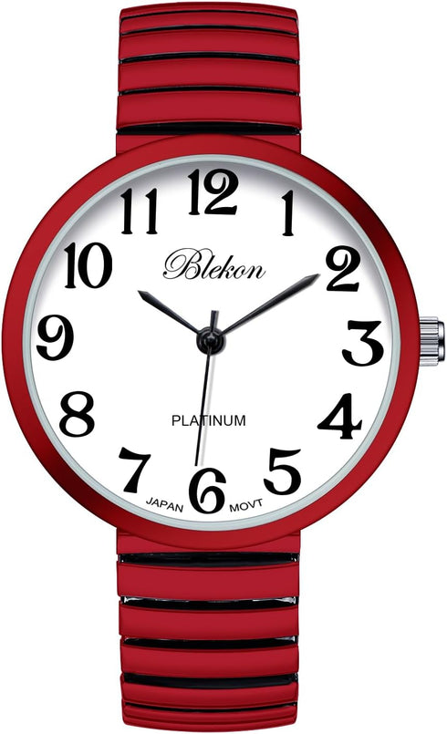 Blekon Collections New Super Large Face Stretch Band Japanese Movement PC21J Fashion Watch (Red)...