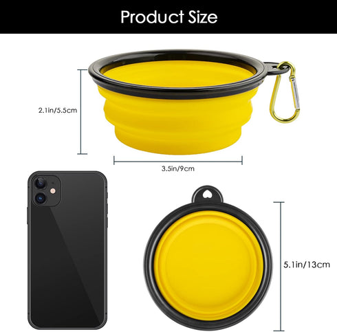 3 Collapsible Silicone Dog Bowl, Foldable Expandable Cup Dish for Small Pet Cat Food Water Feeding Portable Travel Bowl, Free Pet ID-Tag (S/Yellow...