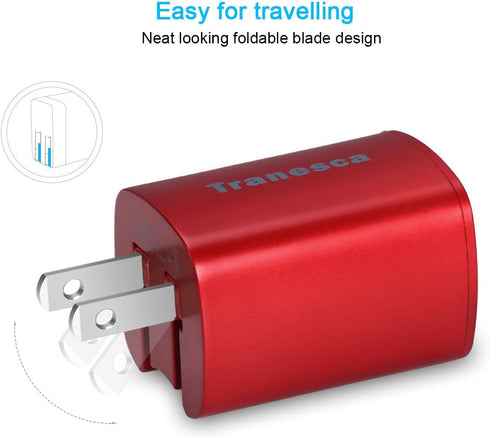 Dual USB Wall Charger and 6ft Charging Cable for iPhone 14 13 12 11 Pro Max, SE,Xs/Xs Max, XR/8/7/6S/6S Plus/6 Plus/6 and Samsung, LG, Moto - Red...