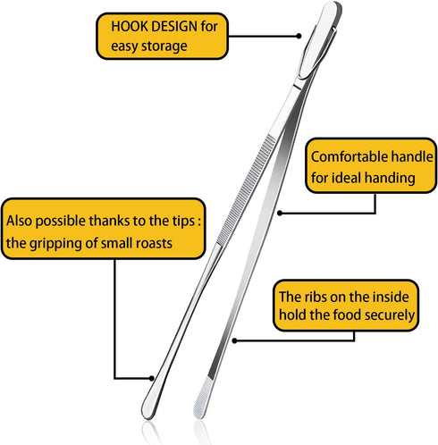 JETKONG 2 Pieces Long Food Tweezers Kitchen Tweezer Tong Chopsticks Tongs Stainless Steel Kitchen Cooking Forceps...