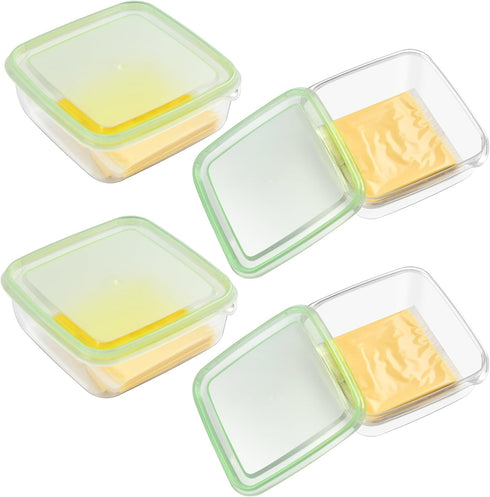 4 Pcs Cheese Container For Refrigerator, Plastic Cheese Slice Holder with Lids, Sliced Cheese Keeper For Fridge, Airtight Cheese Box for Refrigera...
