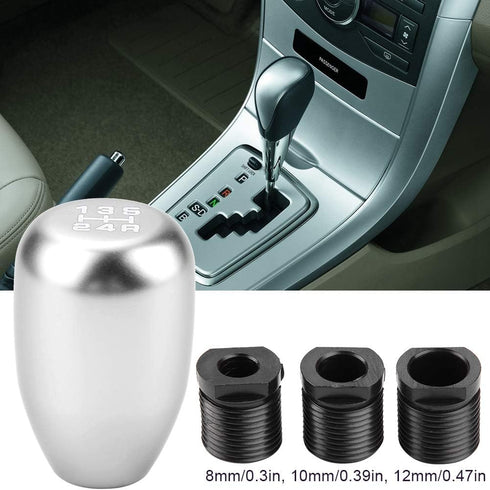5 Speed Car Gear Shift Knob, Manual Gear Shift Knob Stick Head Shifter Lever Stick with 3 Adapters 8/10/12mm(Silver)...