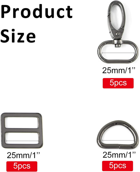 15Pcs Metal Swivel Snaps Hooks with D Rings and Tri-Glides Slide Buckles for Key Lanyard Purse Bag Straps Dog Collars DIY Sewing Hardware Craft (1...