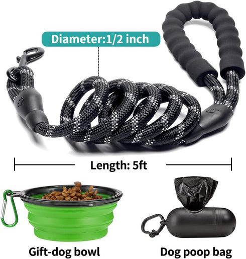 COOYOO 2 Pack Dog Leash 4 FT Heavy Duty - Comfortable Padded Handle - Reflective Dog Leash for Medium Large Dogs with Collapsible Pet Bowl...