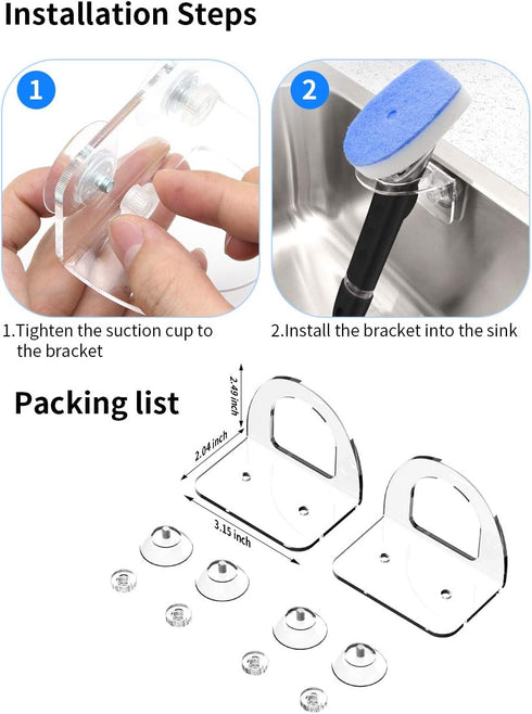 2 Pack Dish Brush Holder, Kitchen Clear Acrylic Sink Caddy Organizer, Vertical Scrub Brush Holder - Secure Suction Seals to Kitchen Sink(Clear)...
