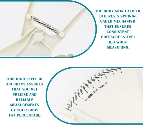 Body Fat Calipers, Professional Dual Spring Calipers, Body Fat Tape Measure Tool for Body Fitness Measurement (Whtie)...