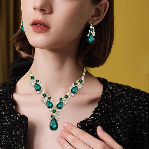 CSY Luxury Austrian Crystal Necklace Earrings Rhinestone Bridal Wedding Party Costume Jewelry Sets for Brides Bridesmaids Women...