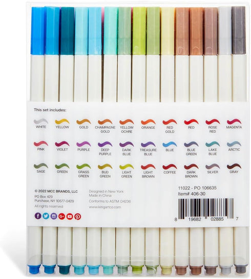 KINGART Studio Vivid Colors with Fine Point, Set of 30, Metallic Unique Colors...