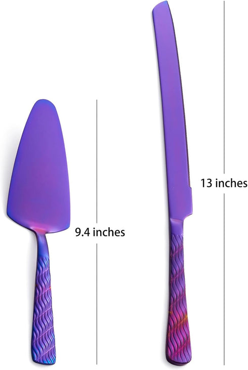 Purple Wedding Cake Knife and Server Set, Stainless Steel Cake Cutting Set, Cake Cutter and Pie Server for Wedding, Birthday, Party...