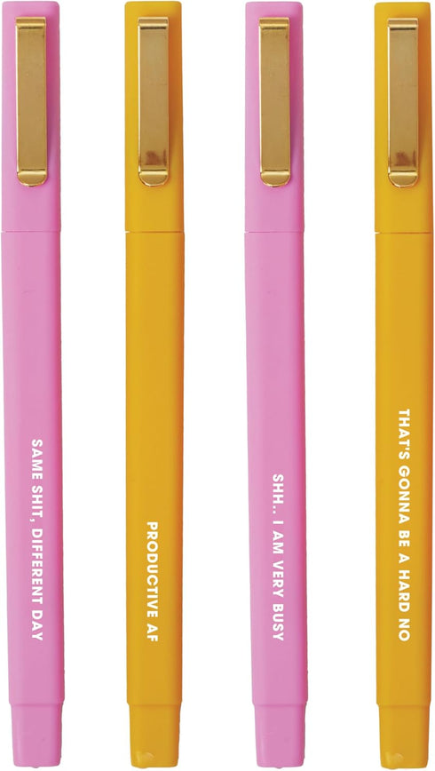 C.R. Gibson Novelty Ball Point Ink Pens - Humorous Sayings in White Font - Pink & Orange - 4 Pack - Funny Writing Instruments (NP9-25505)...