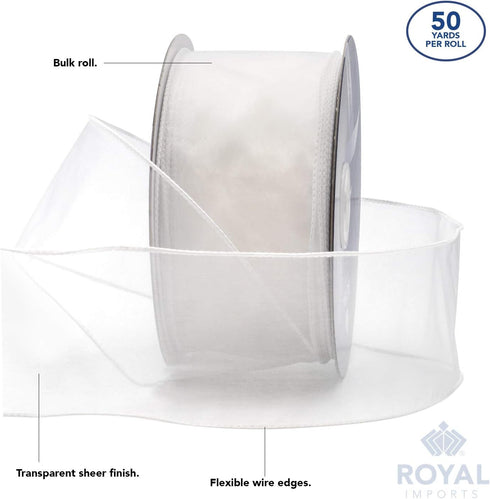 Royal Imports Organza Wired Sheer Ribbon 2.5" (#40) for Floral & Craft Decoration, 50 Yard Roll (150 FT Spool), Red...