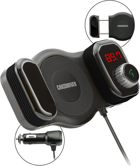 Car and Driver Bluetooth FM Transmitter | Car Vent Phone Mount Featuring Streaming Audio, TF Card Slot, Hands-Free Calling, USB Charging, Siri Com...