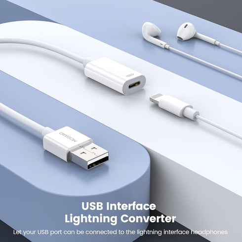 MOSWAG USB Male to Lighting Audio Adapter Cable USB Male to Lightning Female HiFi Audio Headphones Converter Compatible with MacBook Computer PC H...