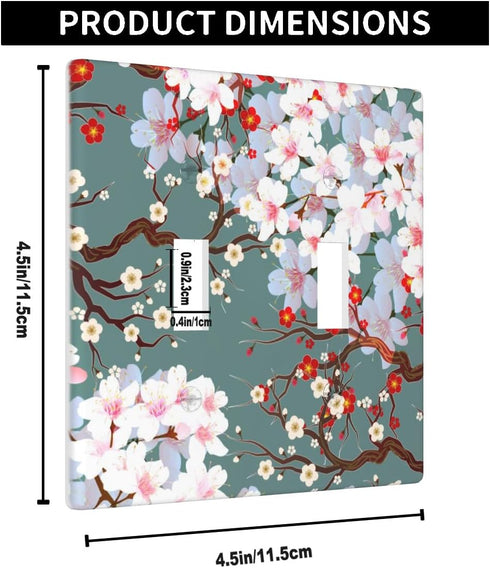 Farmhouse Spring Floral Double Switch Plate Covers Cherry Blossoms And Plum Red Floral Flowers in Green Toggle Light Switch Cover Size 2-Gang for ...