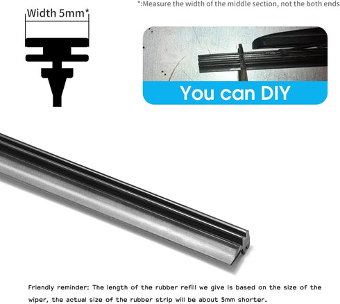 ASLAM Wiper Blade Refills 30" 5mm Slim Rubber for Toyota Prius/Lexus/Subaru Original Frameless Windshield Wipers, Cut to Size(Set of 4)...