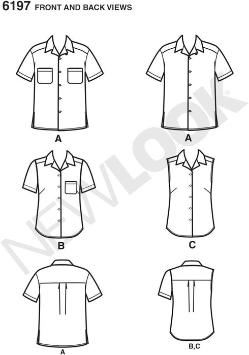 Simplicity U06197A New Look Easy to Sew Misses' and Men's Button-Up Shirt Sewing Patterns Kit, Code 6197, Sizes XS-XL...
