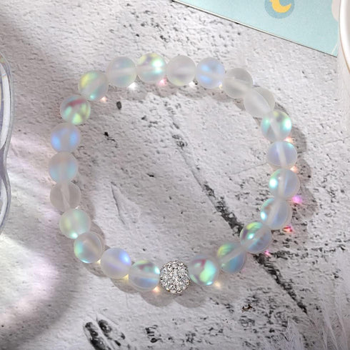 SUMMER LOVE 6mm 8mm Mystic Mermaid Glass Charm Bracelet Glowing Moonstone Friendship Beaded Bracelets for Women Gifts...