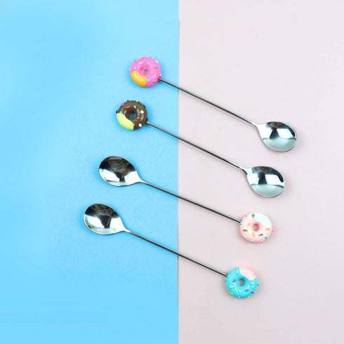 AUEAR, 4 Pack Stirring Spoons Cute Doughnut Coffee Spoon Stainless Steel Little Teaspoons Mini Donut Dessert Ice Cream Tea Sugar Stirrers for Tabl...