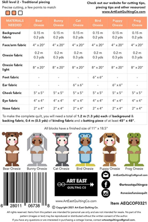 Art East Quilting Co Onesies Funsies Quilt Sewing Pattern...