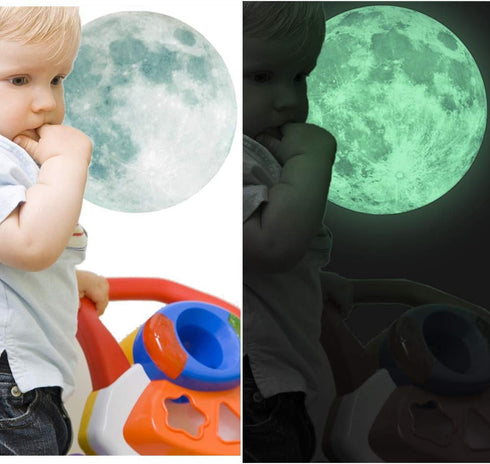 Glow in The Dark Moon Wall Decals 30cm Luminous Art Sticker at Night, Removable Adhesive Wall Decal for Kids Boy and Girl Bedroom...