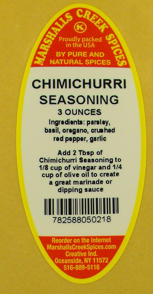 Marshalls Creek Spices Chimichurri 3 ounce ECO Friendly Kraft Stand-up Pouch. Makes a great marinade or dipping sauce....