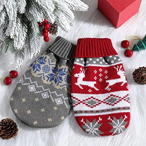 2 Pieces Christmas Cat Dog Sweater Christmas Sweater Cat Christmas Outfit Holiday Sweater for Small Dogs Winter Knitwear Xmas Pet Clothes Warm Rei...