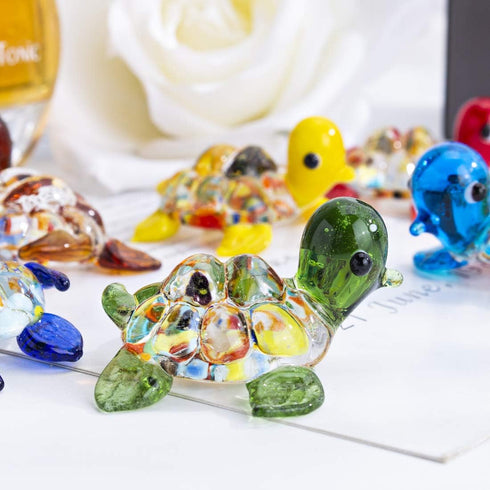H&D HYALINE & DORA Handmade Mini Sea Turtle Art Glass Blown Sea Animal Figurine,Set of 6...